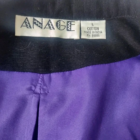 ANAGE Black Cotton Jacket Women's L Colorful Swirl Beaded‎ Embroidery Full Zip